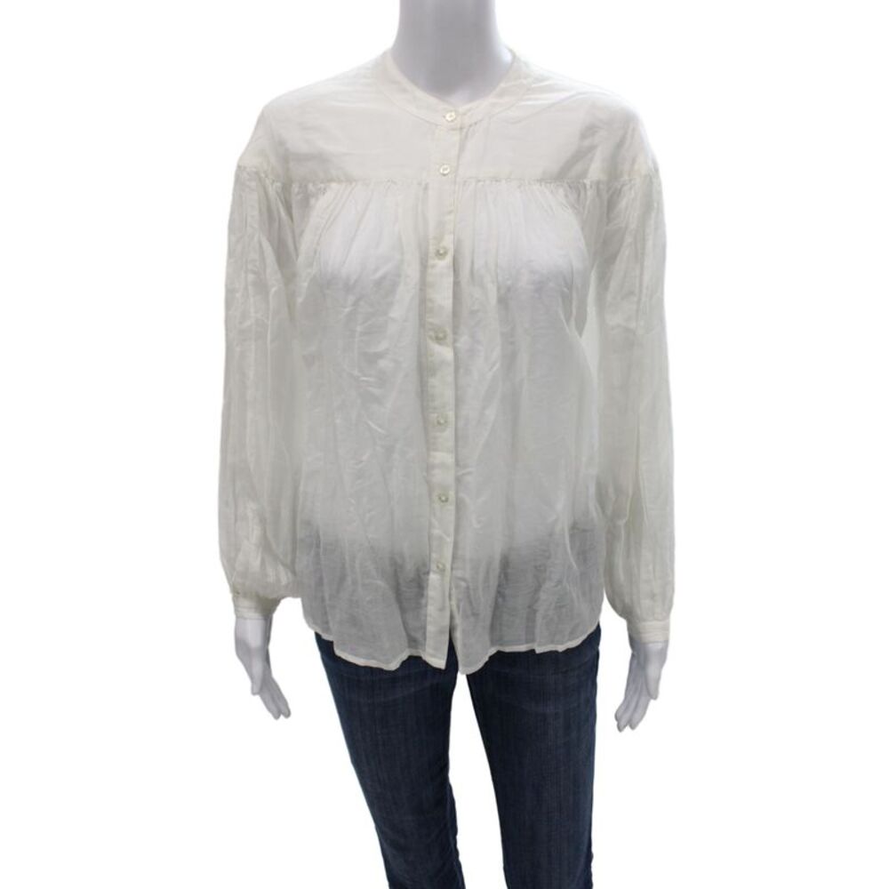 Berenice Womens Basic White Cotton Collared Long Sleeve Blouse Size 1